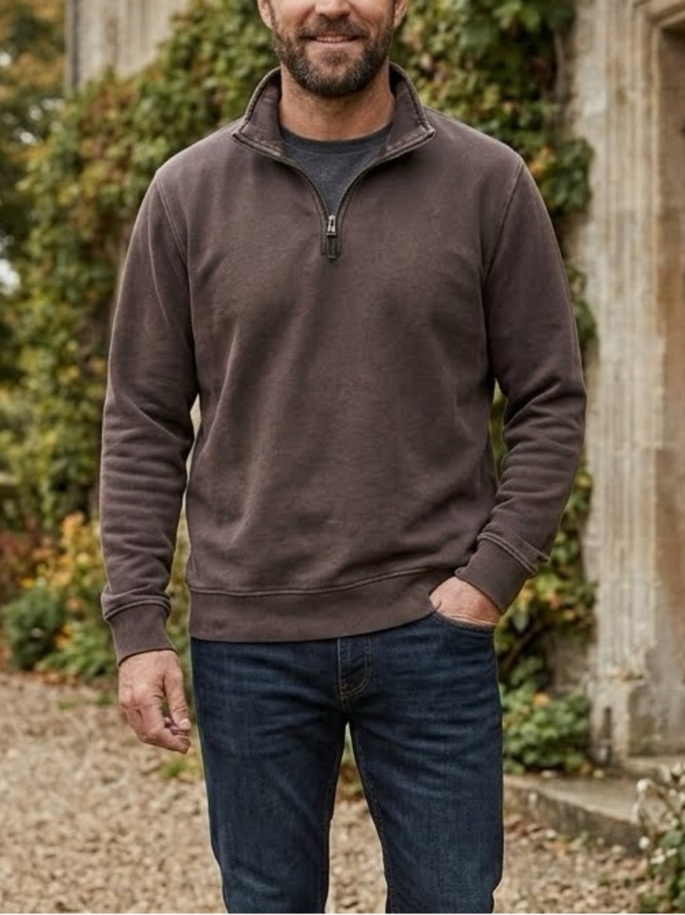 Vintage Eddie Bauer Men's Zip-Up Sweater — Brown
